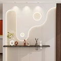 Modern Entryway Hallway with Curved Wall LED Strip Lighting and Decorative Figurines on Floating Shelf