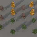 Various Colored Trees With Slender Trunks And Conical Crowns On Grey Background