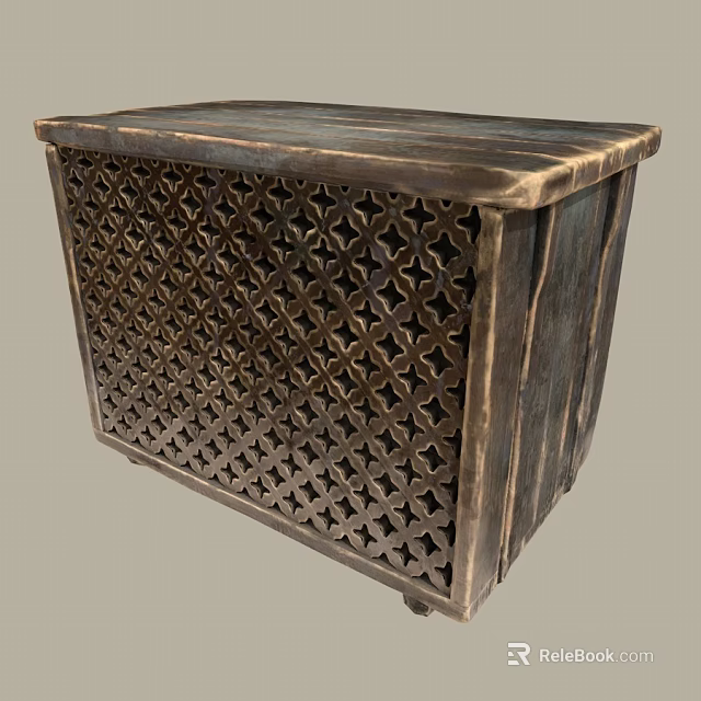 Dark Wooden Decorative Cabinet Featuring Intricate Geometric Cutout Patterns And Artisanal Design 3d model 