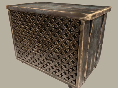 Dark Wooden Decorative Cabinet Featuring Intricate Geometric Cutout Patterns And Artisanal Design 3d model