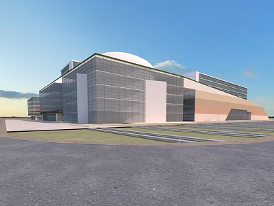 Modern Architectural Building With Glass Curtain Walls Dome And Spacious Open Plaza Area 3d model