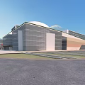 Modern Architectural Building With Glass Curtain Walls Dome And Spacious Open Plaza Area