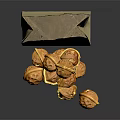 Shelled Walnuts With Brown Paper Bag On Black Background Surface