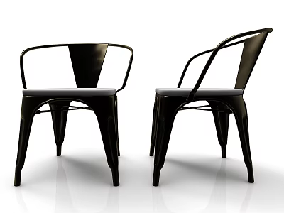 Two Modern Leisure Chairs with Black Metal Frame and Curved Armrests 3d model