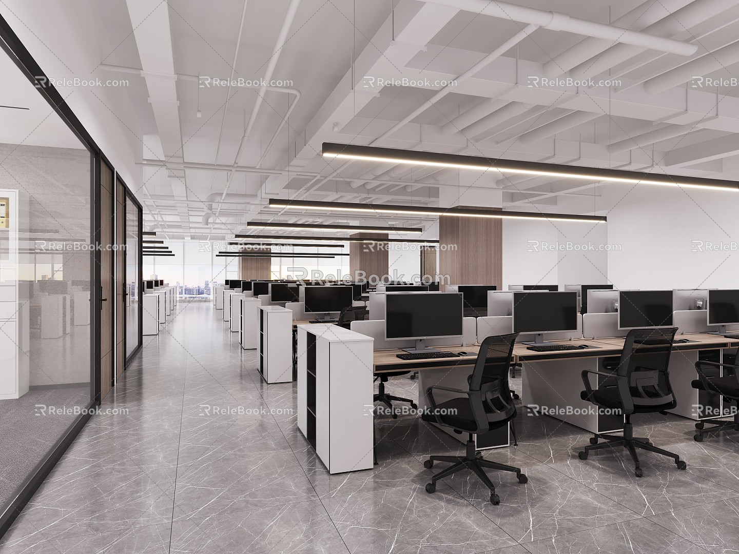 modern public office area office area 3d model