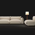 Modern Beige Fabric Two Seater Sofa With Matching Single Armchair And Floor Lamp