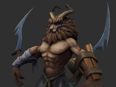 Horned Bearded Muscular Mythical Creature Warrior With Dual Scimitars 3d model