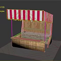 Wooden Market Stall With Red And White Striped Awning And Pink Countertop