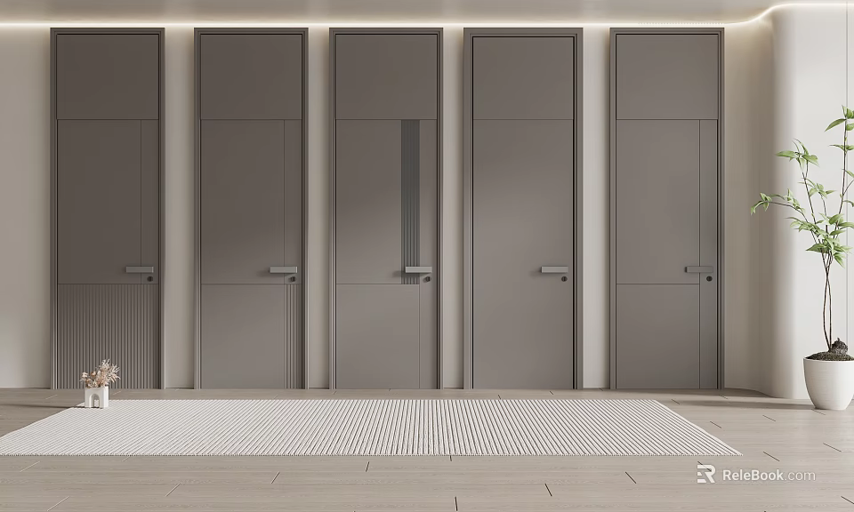 Modern Gray Hinged Doors With Sleek Design In Neatly Arranged Interior 3d model 