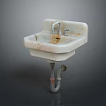 Old Fashioned Stained White Bathroom Sink With Faucet And Drain Pipe