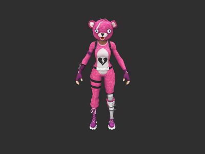 Pink Bear Doll With Heart Shaped Chest Design And Black Gloves Shoes 3d model