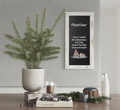 Decorative Ornament Combination With Potted Plant Chalkboard Sign Coffee Mugs Milk Bottle And Striped Wall 3d model