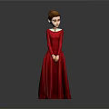 Elegant Red Long Dress Character With White Collar Standing Pose