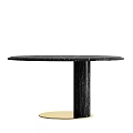 Round Black Marble Dining Table With Cylindrical Base And Gold Bottom Detail 3d model