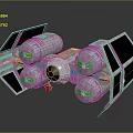 3D Rendered Futuristic Metallic Spacecraft With Multiple Thrusters For Space Exploration