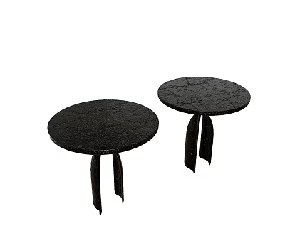 Black Round Top Side Tables With Three Slim Legs And Textured Surface Design 3d model