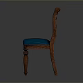 Wooden Chair With Cross Back Design Blue Upholstered Seat And Carved Legs