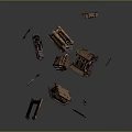 Rusty Mechanical Parts Suspended In Dark Industrial Wreckage Scene