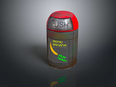 Biotic Banana Recycling Trash Bin With Push Red Lid And Banana Skin Label Design 3d model