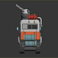 Orange and White Functional Vehicle with Caterpillar Tracks Turret and Red Oil Drums