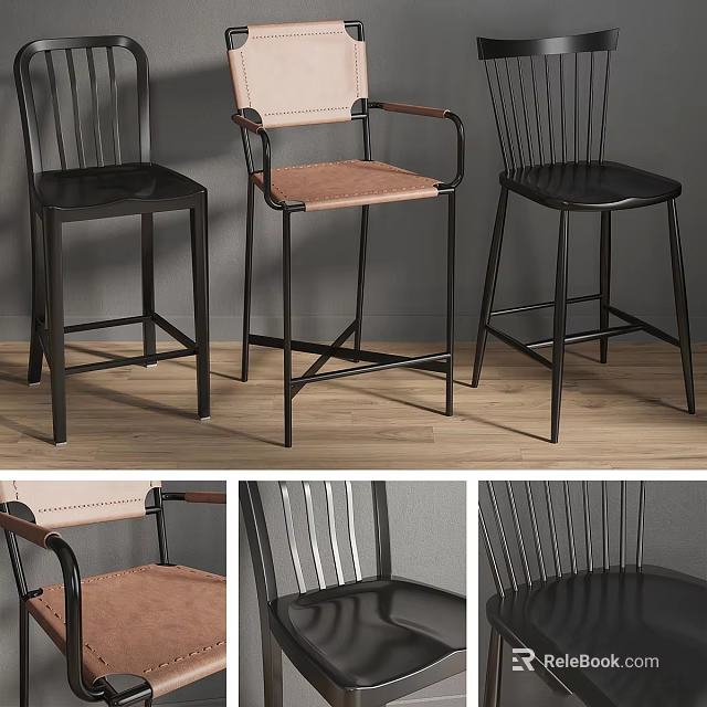 Modern Single Chair Designs With Metal Frame Leather And Fabric Seat Options 3d model 