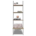 Modern Bookcase With Metal Frame Wooden Shelves And Books Potted Plant Folded Blanket