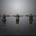 Three 3D Character Models Standing With Arms Outstretched In Colorful Outfits