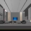 Modern Hotel Lobby Interior With Spacious Seating Large Screen And Reception Desk 3d model