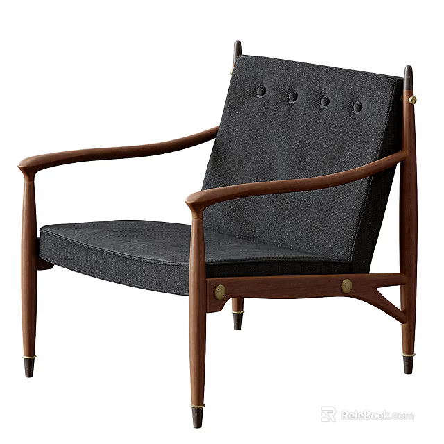 Modern Accent Chair With Wooden Frame Tufted Backrest And Dark Cushion 3d model 