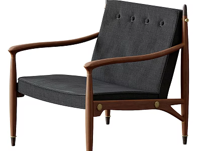 Modern Accent Chair With Wooden Frame Tufted Backrest And Dark Cushion 3d model