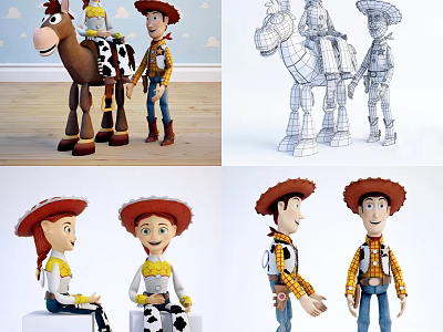 Toy Story Characters Woody Jessie With Bullseye Horse In Playful Interactions And Friendly Scenes 3d model