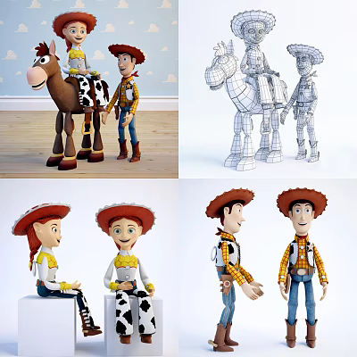 Toy Story Characters Woody Jessie With Bullseye Horse In Playful Interactions And Friendly Scenes 3d model