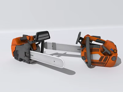 Heavy Duty Industrial Chainsaw Equipment With Orange Gray Body And Cutting Chain 3d model
