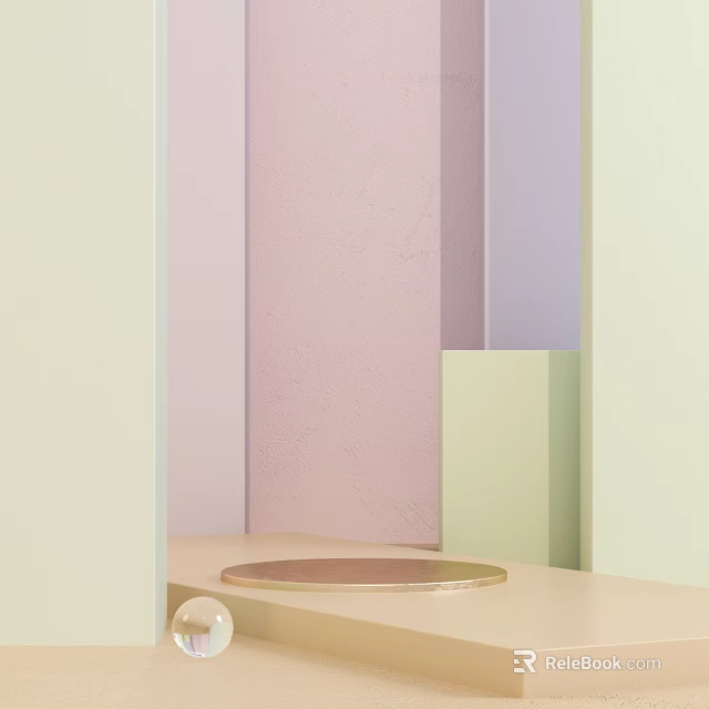 Soft Pastel Colored Geometric Background With Circular Display Tray On Table 3d model