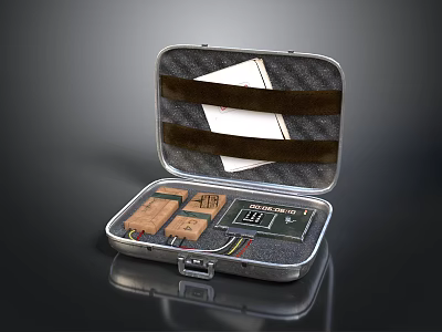 Open Metal Case Containing Electronic Components Circuit Boards Chips And Labels 3d model
