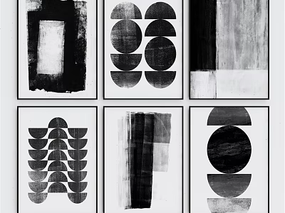 Black And White Abstract Framed Artworks With Geometric Patterns For Wall Decor 3d model
