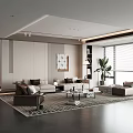 Modern Living Room Interior With Sofa Coffee Table Rug Staircase Plant Window And Wall Decor