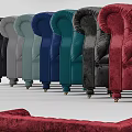 Red Velvet Tufted Sofa With Rolled Arms And Wooden Legs Design