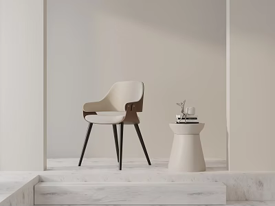 Modern Beige Dining Chair With Black Legs On Marble Floor Near Decorative Table 3d model