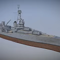 Large Gray Military Battleship with Turrets Mast and Deck on Water