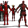 Red and Black Deadpool Action Figures with Swords and Various Poses