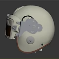 Cream Colored Protective Helmet With Tinted Visor Circular Vent And Metal Straps