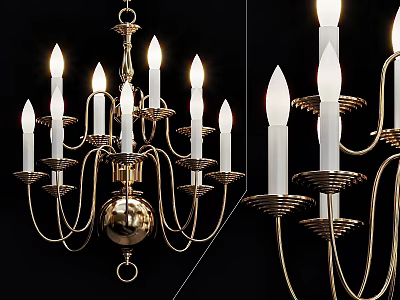 Gold Metal Frame Chandelier With Candle Shaped Lights And Spherical Decoration 3d model