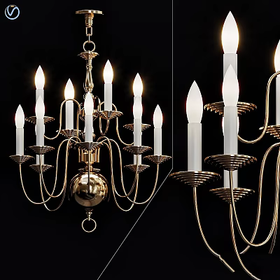 Gold Metal Frame Chandelier With Candle Shaped Lights And Spherical Decoration 3d model