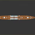 Detailed Military Ship Model 3D Rendering With Deck Antennas And Gray Orange Hull