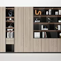 Modern Wooden Display Cabinet With Multiple Storage Shelves And Decorative Items