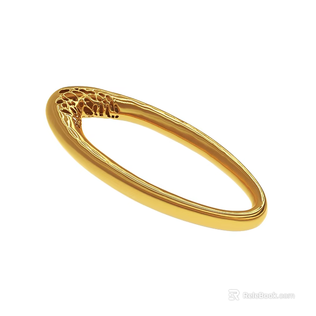 Gold Ring With Intricate Hollow Pattern And Shiny Smooth Band 3d model 