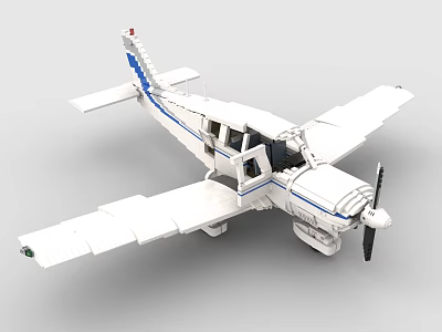 Building Blocks Airplane Model Detailed Design With White Body Blue Stripes Propeller And Wings 3d model