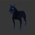 Low Poly 3D Dog Model With Metallic Blue Finish And Reflective Base 3d model