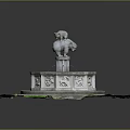 Traditional Stone Lion Fountain With Circular Base Carved Patterns And Green Grass